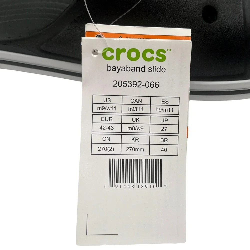 Crocs Bayaband Mens Slide Sandals Size 9 Black White Water‎ Friendly Lightweight